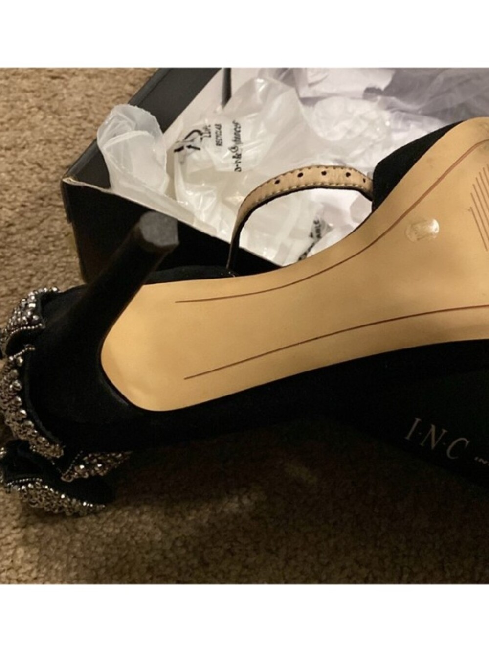 Black Bow Suede Studded Ankle-Strap Stiletto Heels - Like NEW! - Picture 5 of 5
